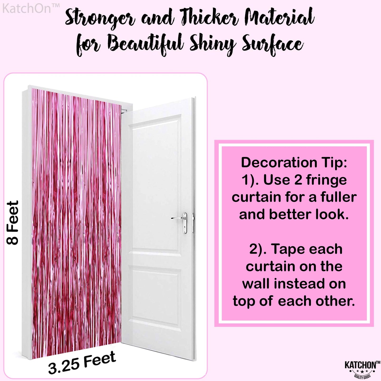 KatchOn, Pink Backdrop for Pink Party Decorations - XtraLarge 8x3.2 Feet, Pack of 2 | Pink Foil Fringe Curtain for Pink Streamers Party Decorations | Pink Fringe Backdrop, Galentines Day Decorations