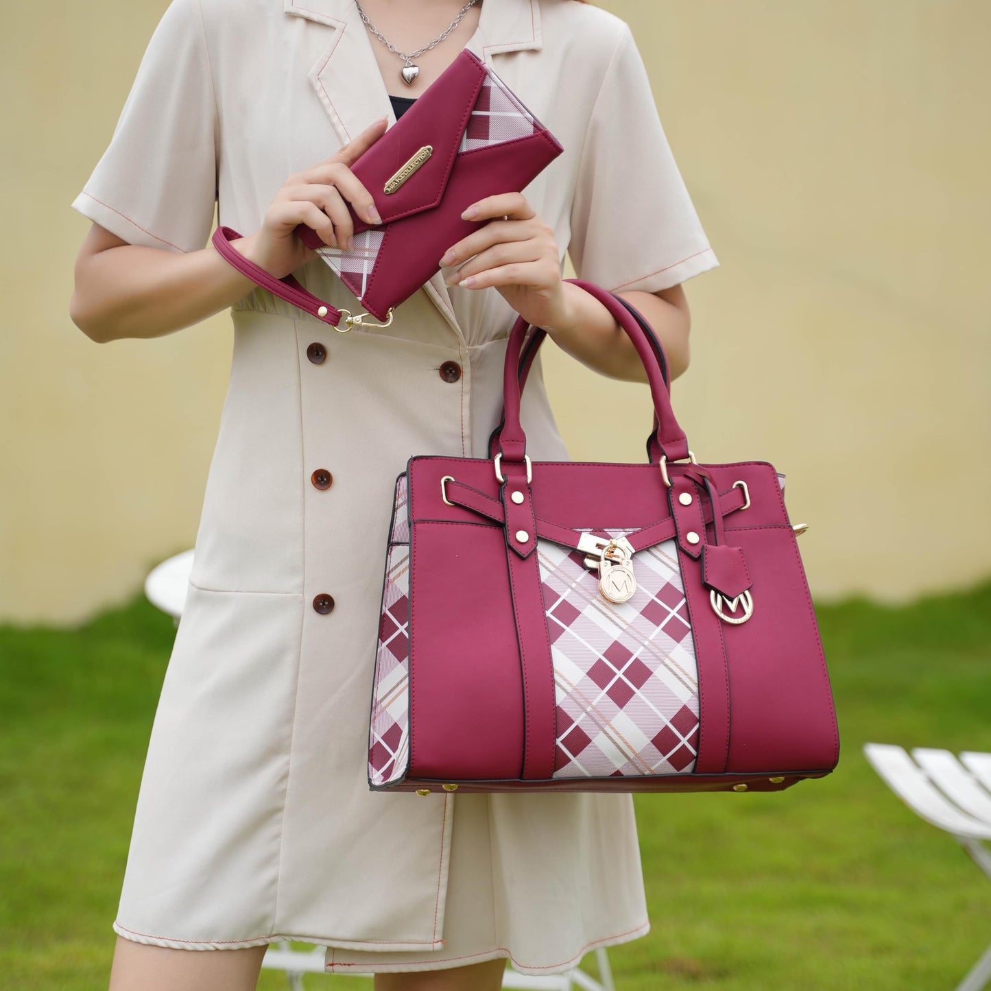 MKF Collection Satchel Bag & Wristlet Wallet Purse Set for Women, Top-Handle Crossbody Shoulder Handbag Purse