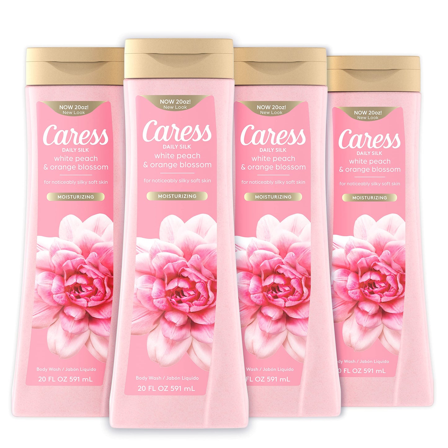 Caress Body Wash With Silk Extract For Noticeably Silky, Soft Skin Daily Silk Body Soap With White Peach & Orange Blossom 20 fl oz 4 pack