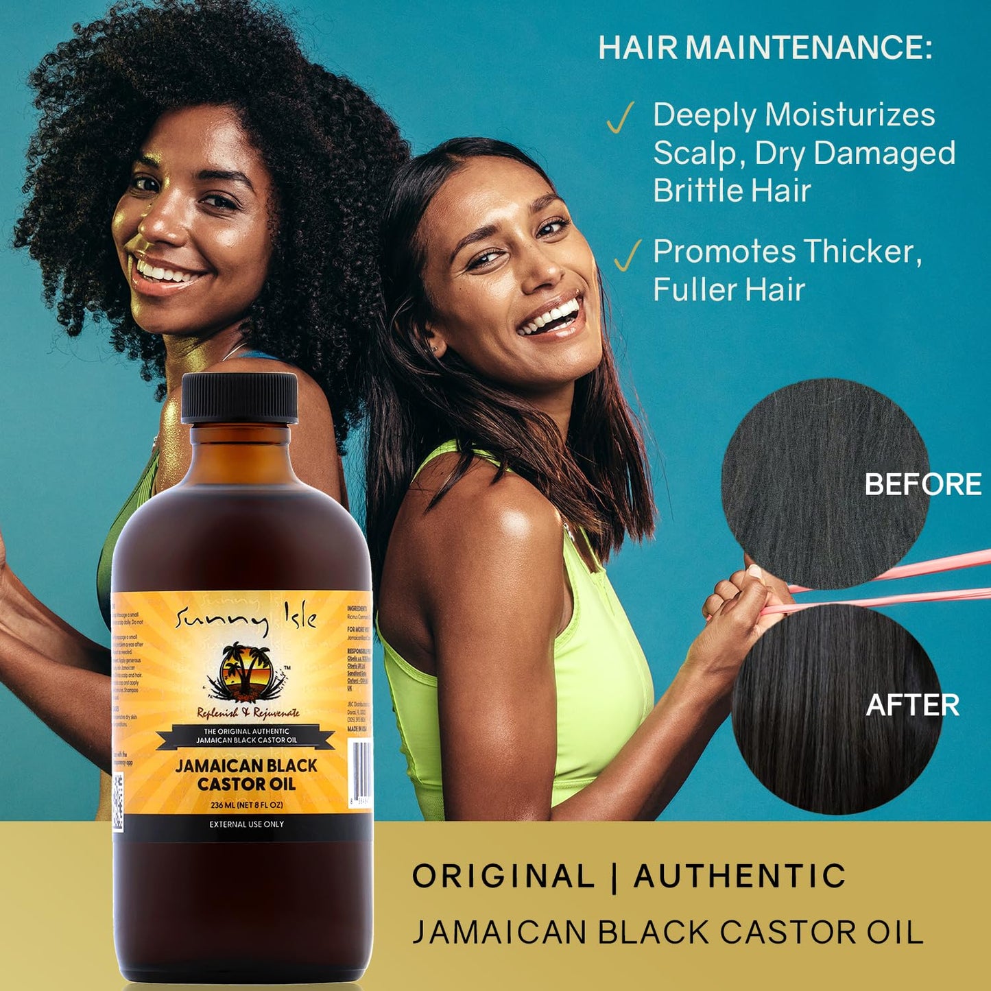 Sunny Isle Jamaican Black Castor Oil 8oz | 100% Natural Treatment for Hair, Scalp and Skin