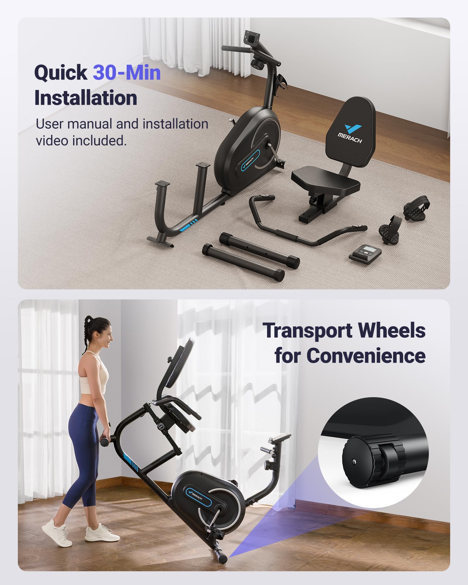 MERACH Recumbent Exercise Bike for Home with Smart Bluetooth and