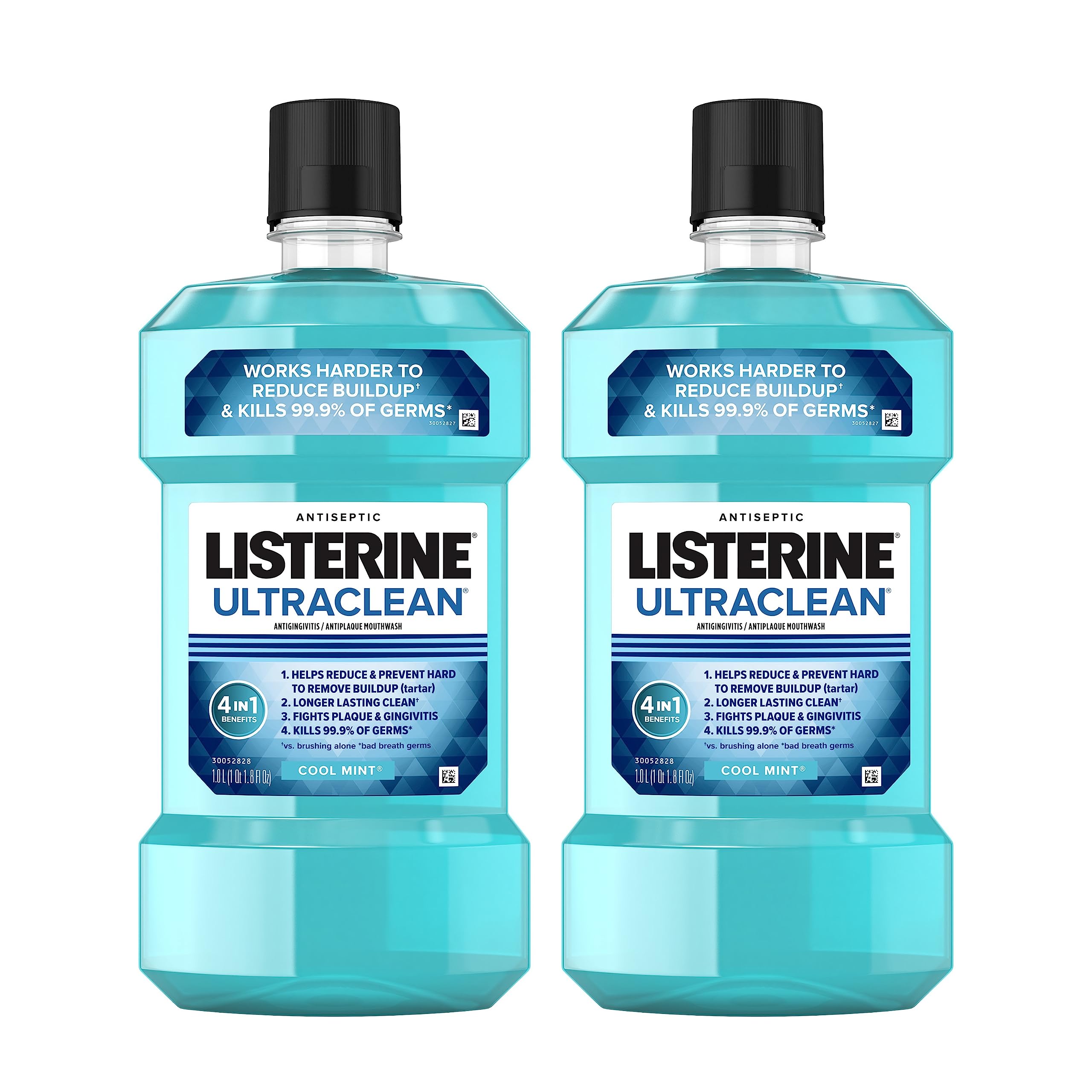 Listerine Ultraclean Oral Care Antiseptic Mouthwash, Everfresh Technology to Help Fight Bad Breath, Gingivitis, Plaque & Tartar, ADA-Accepted Oral Rinse, Cool Mint, 1 L, Pack of 2