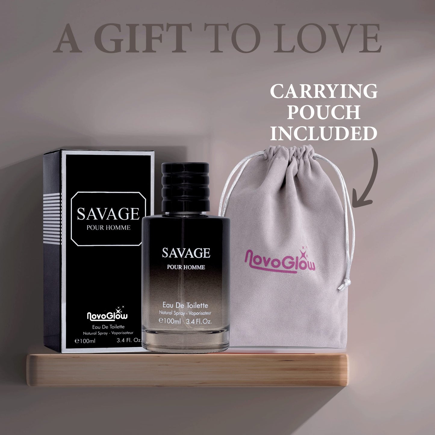 Savage 3.4 Oz Eau De Toilette Spray Refreshing & Warm Masculine Scent for Daily Use Men's Casual Cologne Includes NovoGlow Carrying Pouch Smell Fresh All Day A Gift for Any Occasion