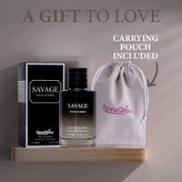 Savage 3.4 Oz Eau De Toilette Spray Refreshing & Warm Masculine Scent for Daily Use Men's Casual Cologne Includes NovoGlow Carrying Pouch Smell Fresh All Day A Gift for Any Occasion