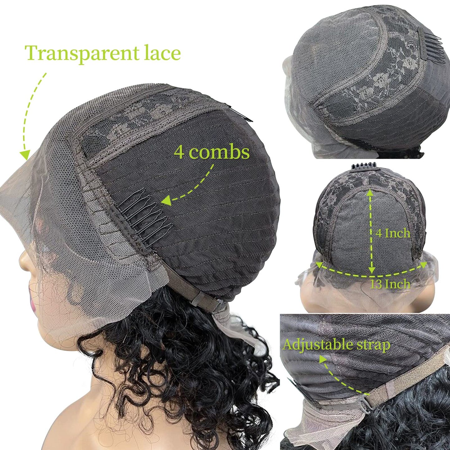 Dorosy Hair Transparent Lace Front Wigs Human Hair Wigs for Black Women 13x4 Lace Front Wigs Brazilian Wet Short Bob Curly Wigs Glueless Pre Plucked with Baby Hair(8 inch)