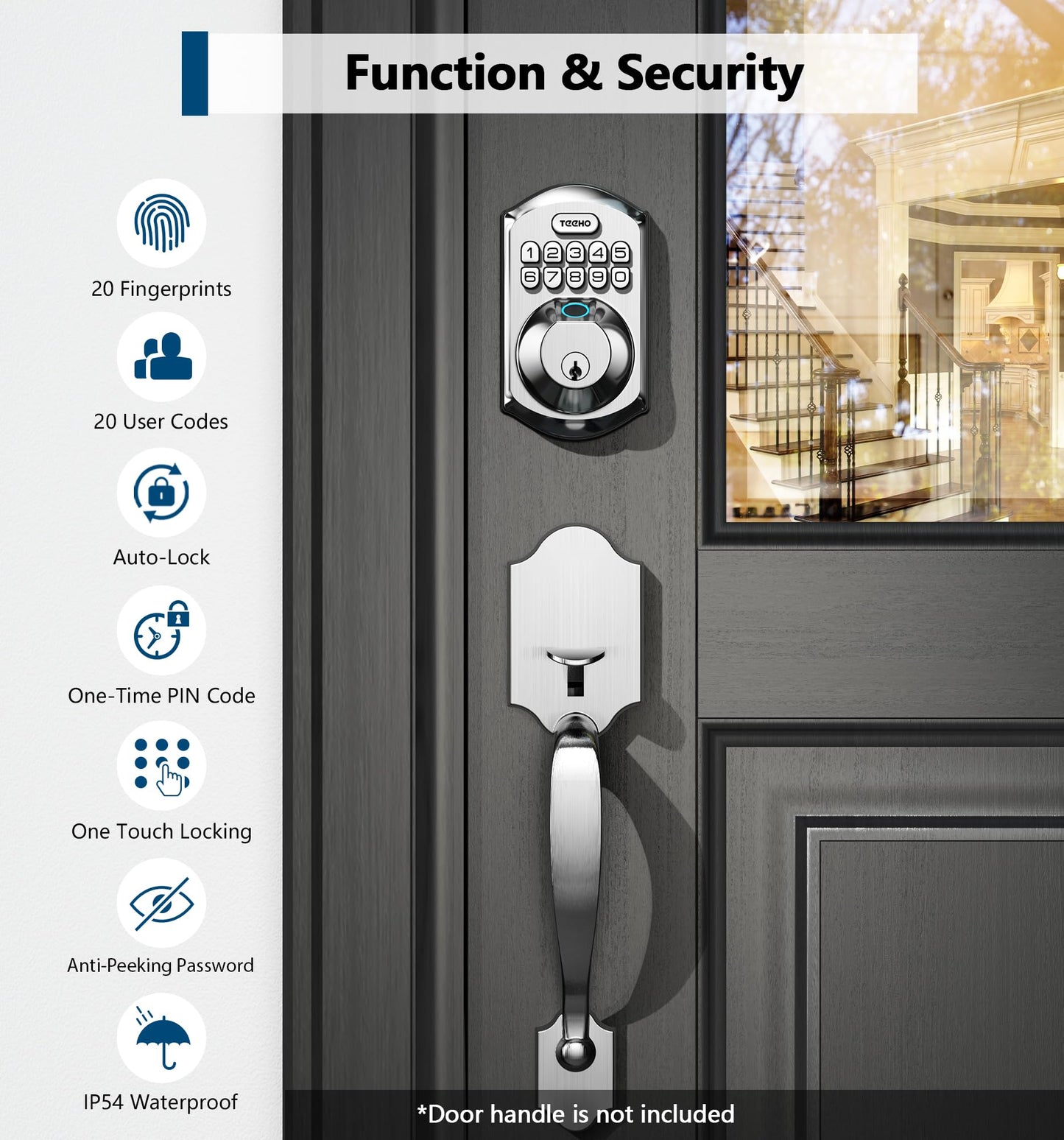 TEEHO TE002 Fingerprint Door Lock - Keyless Entry Door Lock with Keypad - Electronic Keypad Deadbolt Lock - Smart Locks for Front Door - Door Lock with Code - Easy Installation - Satin Nickel