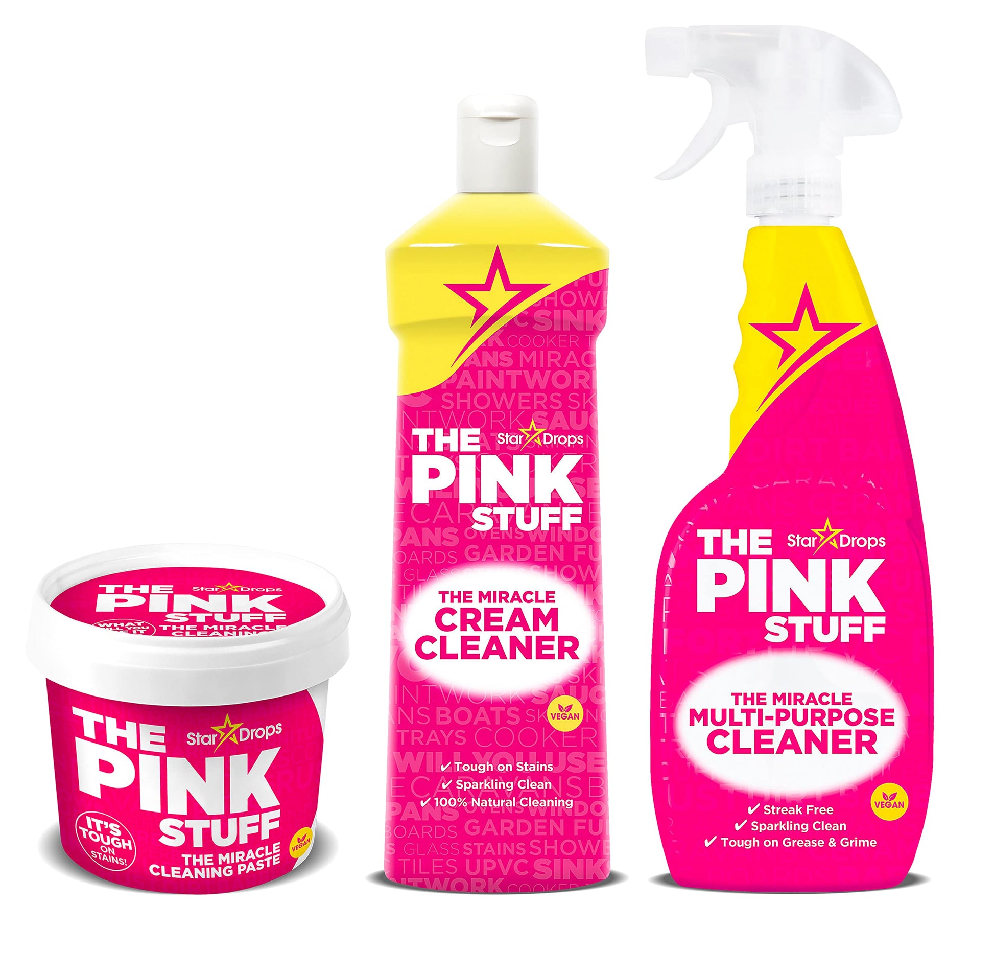  Stardrops - The Pink Stuff - The Miracle Cleaning Paste and  Bathroom Foam Cleaner Bundle (1 Cleaning Paste, 1 Bathroom Foam Cleaner) :  Health & Household