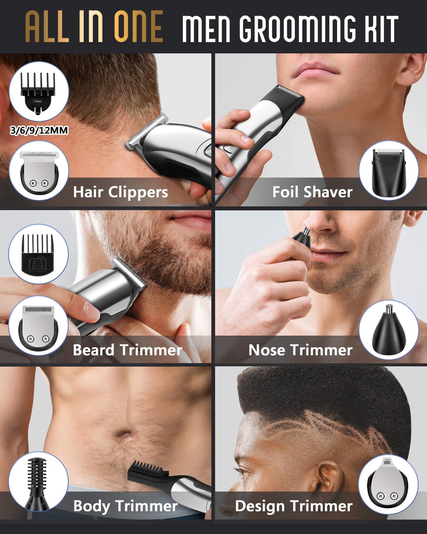 Ufree Beard Trimmer for Men, Electric Razor, Nose Hair Trimmer, Cordless Hair Clippers Shavers for Men, Mustache Body Face Beard Grooming Kit, Gifts for Men Husband Father, Waterproof