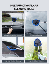 AstroAI Windshield Cleaner, Car Windshield Cleaning Tool Inside with 4 Reusable and Washable Microfiber Pads and Extendable Handle Auto Glass Wiper Kit, Blue