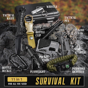 Survival Kit, Gifts for Men Husband Dad, Emergency Survival Gear and Equipment 14 in 1, Hunting Fishing Fathers Day Birthday Gift Ideas for Him Boyfriend Teenage Boy, Camping Accessories, Cool Gadget