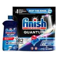 Set: Finish - Quantum - 82ct - Dishwasher Detergent - Powerball - Ultimate Clean & Shine - Dishwashing Tablets - Dish Tabs & Finish Jet-dry, Rinse Agent, Ounce Blue 32 Fl Oz