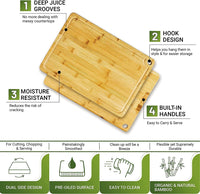 Bamboo Cutting Board Set of 3, Wood Cutting Boards in Large, Medium & Small Size, Organic Wooden Cutting Boards for Kitchen, Vegetable & Meat Cutting Board, Cutting Board with Juice Groove & Handles