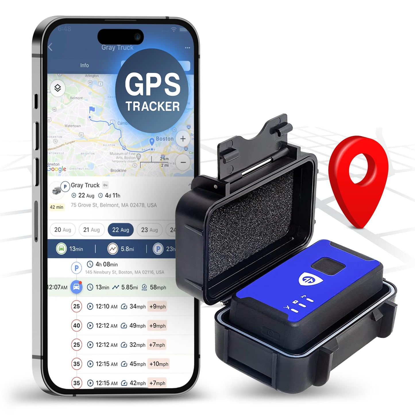 Brickhouse Car Trackers for Your Vehicle - Spark Nano 7 GPS Tracker with Magnetic Waterproof Case - Hidden Real-Time 4G LTE Vehicle Finder - GPS Tracking Device for Cars & More - Subscription Required