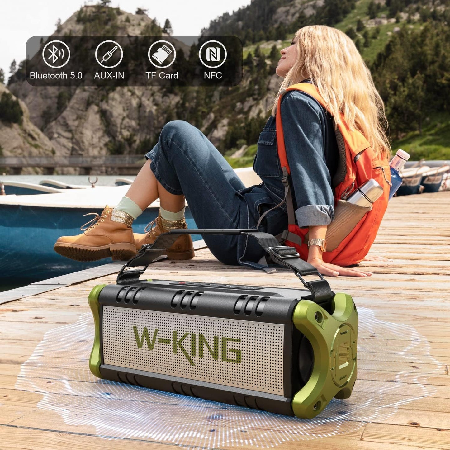 W-KING Bluetooth Speaker, 50W Portable Speakers Bluetooth Wireless Loud, IPX6 Waterproof Outdoor Large Bluetooth Speaker Subwoofer/Bass Boost/DSP/40H Playtime/Stereo Pairing/Power Bank/TF/Hands-Free