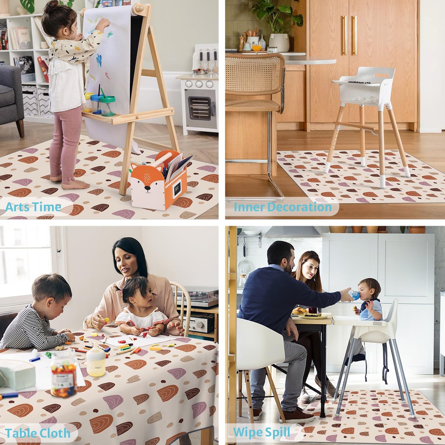 Blissful Diary Baby Splat Mat for Under High Chair, 51 x 51 Inch Boho Splash, Waterproof and Washable Spill Mat, Anti-Slip Floor Protector