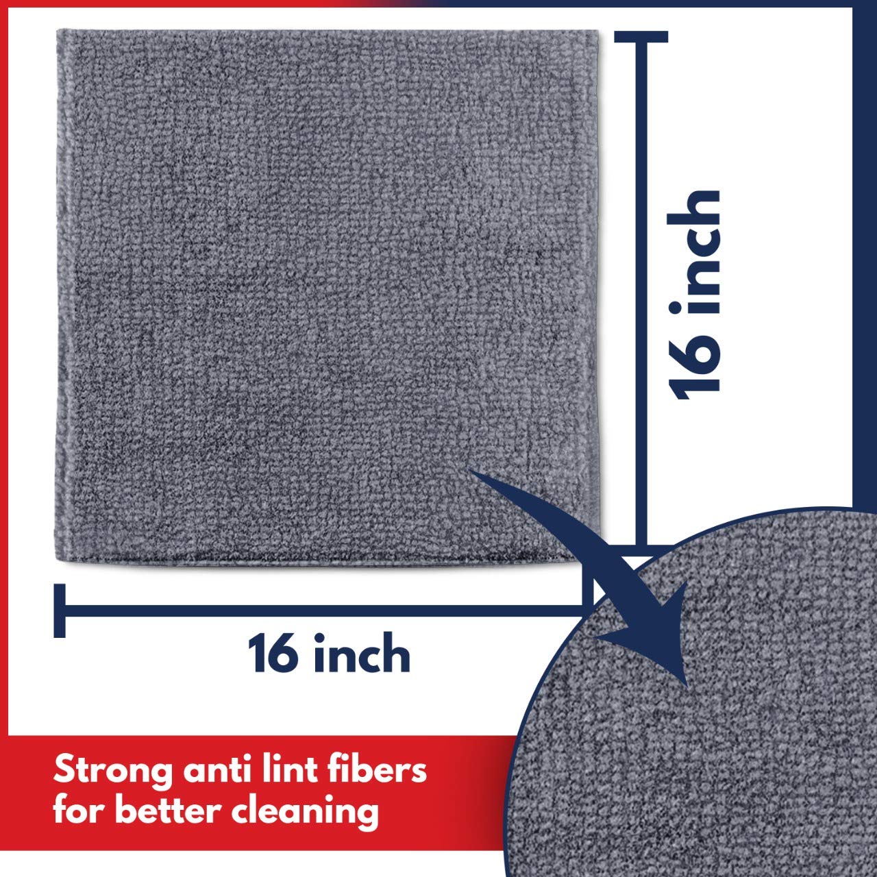 USANOOKS Microfiber Cleaning Cloth Grey - 12 packs 16"x16" - High Performance - 1200 Washes, Ultra Absorbent Towels Weave Grime & Liquid for Streak-Free Mirror Shine - Car Washing cloth and Applicator
