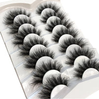 Pooplunch False Eyelashes Fluffy Mink Lashes Cat-Eye Look 18MM Wispy Long 8D Volume Fake Eyelash Strips 7 Pairs Pack