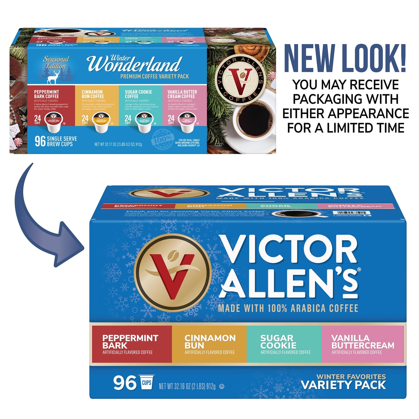 Victor Allen's Coffee Winter Wonderland Variety Pack, 96 Count, Single Serve Coffee Pods for Keurig K-Cup Brewers