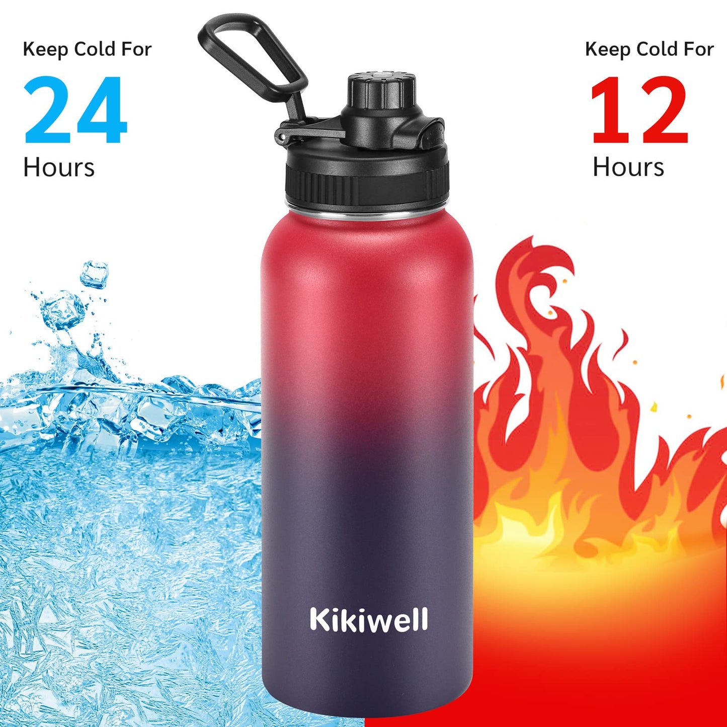 Insulated Water Bottle With Straw, Sports Water Bottle 1L, Reusable Vacuum 18/8 Stainless Steel Flask Thermos, Modern Wide Mouth Double Walled Simple Mug, Keeps Hot & Cold (32 oz, Wine Red Deep Sea)