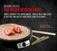 CHEFMAN Electric Crepe Maker: Precise Temp Control, 12" Non-Stick Griddle, Perfect for Crepes, Tortillas, Blintzes, Pancakes, Waffles, Eggs, Bacon, Batter Spreader & Spatula Included, Black