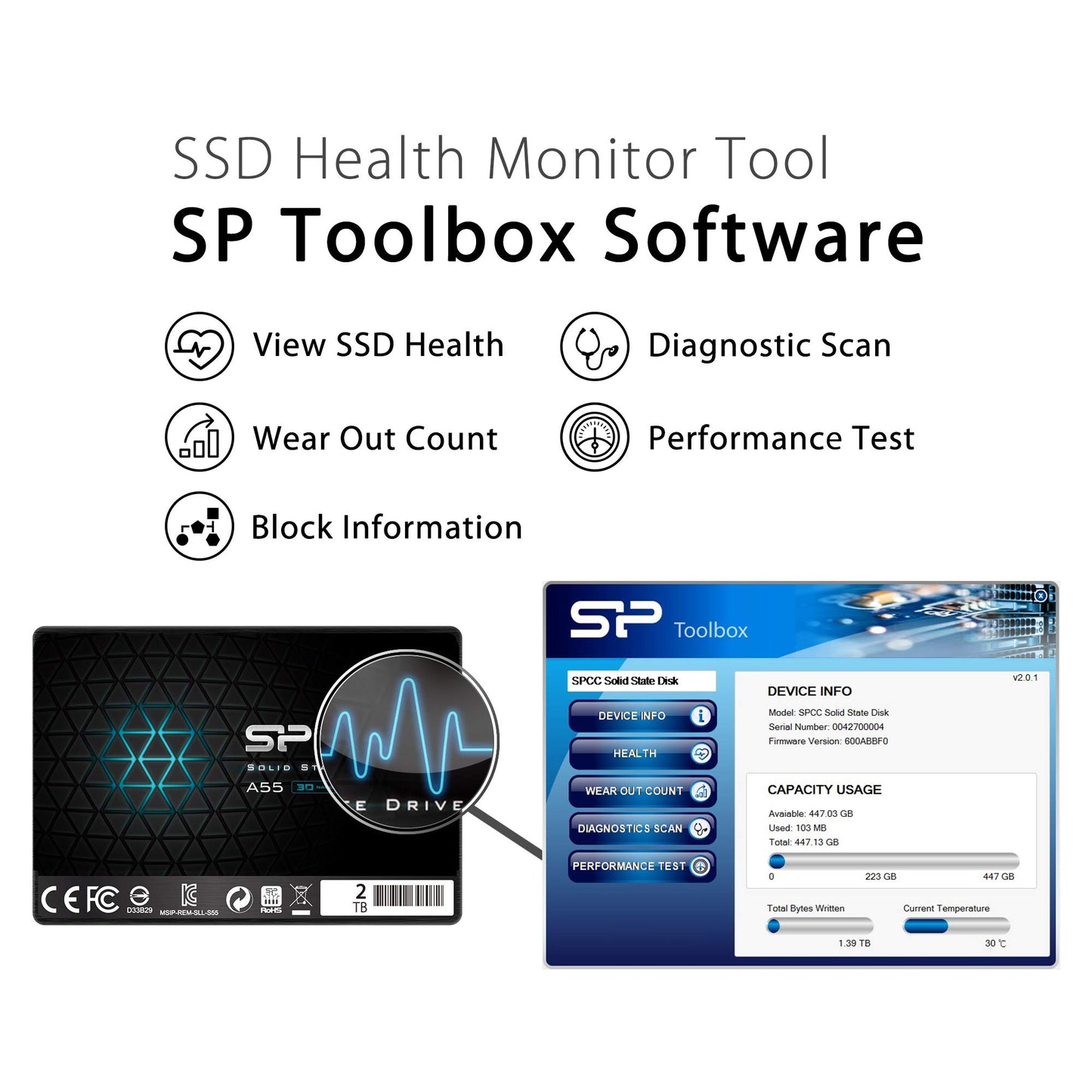 Silicon Power 2TB SSD 3D NAND A55 SLC Cache Performance Boost SATA III 2.5" 7mm (0.28") SSD Internal Solid State Drive (SP002TBSS3A55S25)