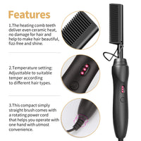 Hot Comb Hair Straightener Heat Pressing Combs - Ceramic Electric Hair Straightening Comb, Curling Iron for Natural Black Hair Beard Wigs Holiday Gift - Glod 3 In1