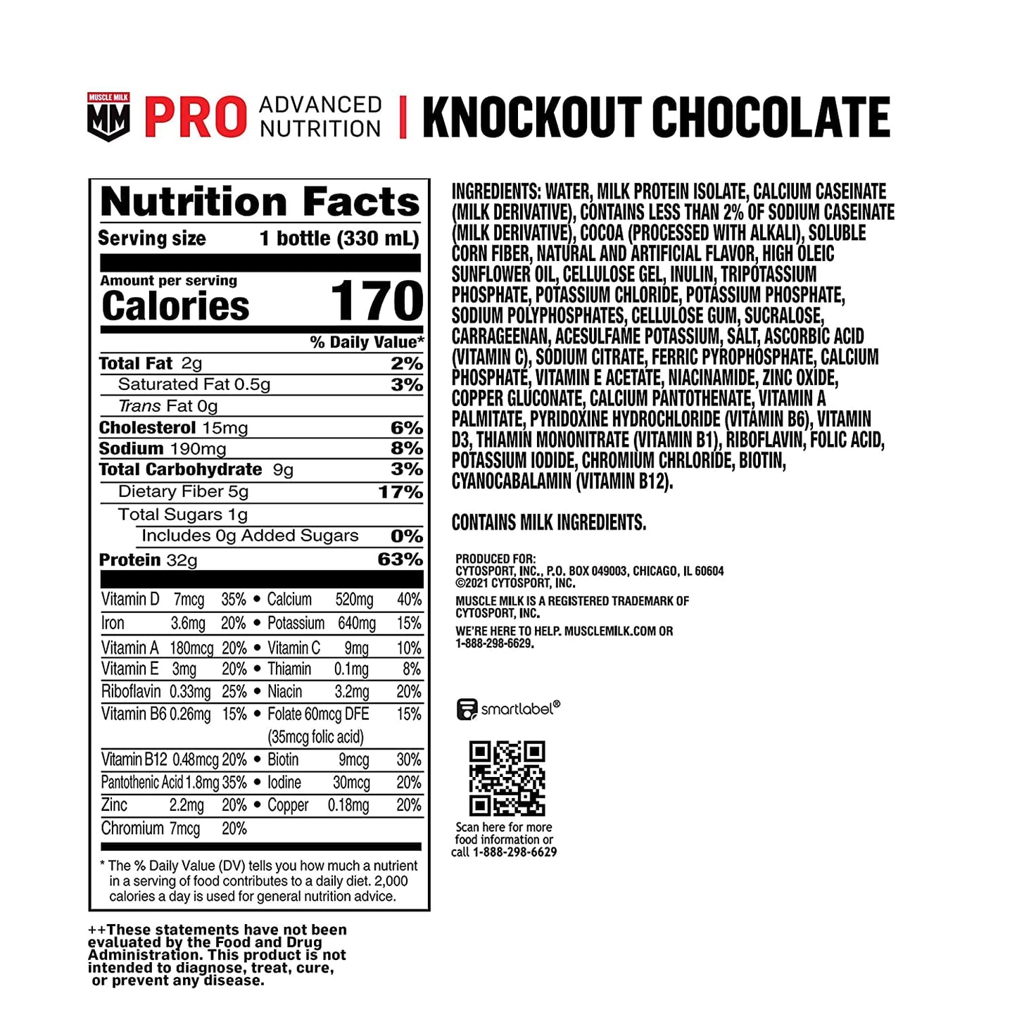 Muscle Milk Pro Advanced Nutrition Protein Shake, Knockout Chocolate, 11.16 Fl Oz (Pack of 12), 32g Protein, 1g Sugar, 16 Vitamins & Minerals, 5g Fiber, Workout Recovery, Energizing Snack, Packaging May Vary