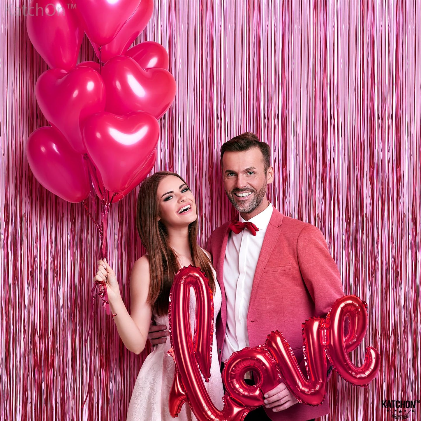 KatchOn, Pink Backdrop for Pink Party Decorations - XtraLarge 8x3.2 Feet, Pack of 2 | Pink Foil Fringe Curtain for Pink Streamers Party Decorations | Pink Fringe Backdrop, Galentines Day Decorations