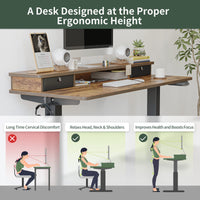 FEZIBO 55"x24" Height Adjustable Electric Standing Desk with Double Drawer, 55 x 24 Inch Stand Up Table with Storage Shelf, Sit Stand Desk with Splice Board, Black Frame/Rustic Brown Top