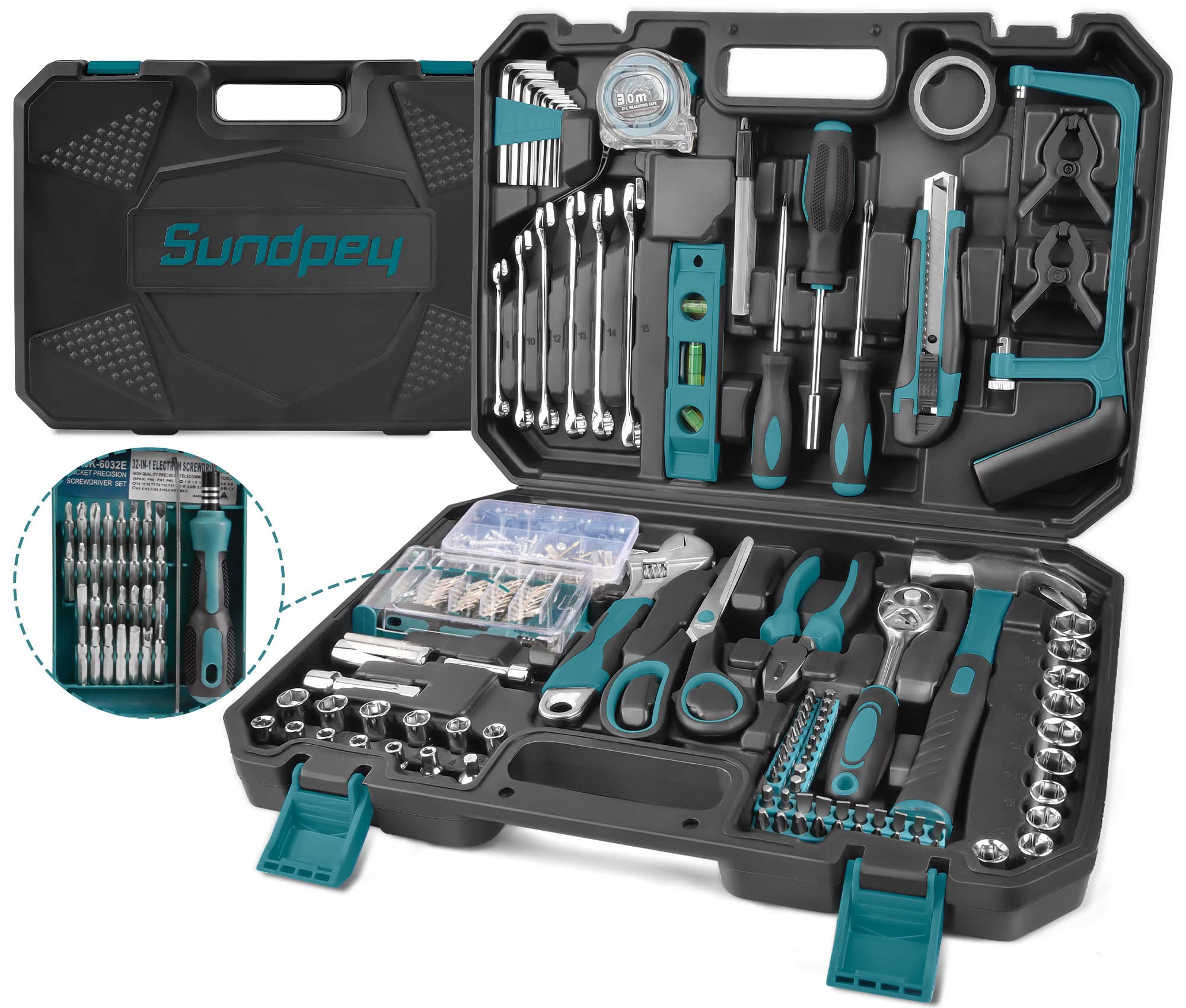 Sundpey Household Tool Kit 257-PCs - Home Auto Repair Tool Set Complete General Hand Tool Set - Tool Kits for Handyman & Precision Screwdriver Set & Metric Hex Key & Toolbox Storage Case for Men Women