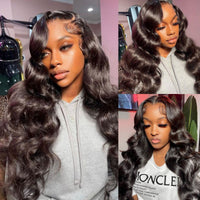 SoHygge 13x4 Lace Front Wigs Human Hair 24 Inch Lace Front Wigs Pre Plucked with Baby Hair 180% Density Glueless Human Hair Wigs for Women HD Transparent Lace Frontal Wigs Natural Black