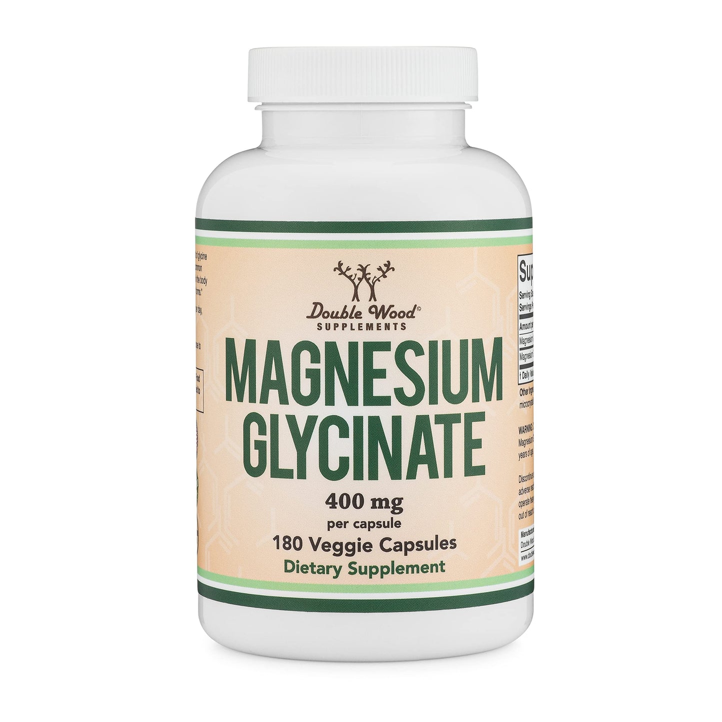 Magnesium Glycinate 400mg, 180 Capsules (Vegan Safe, Manufactured and Third Party Tested in The USA, Gluten Free, Non-GMO) High Absorption Magnesium by Double Wood Supplements