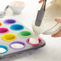 Amazon Basics Reusable Silicone Round Baking Cups, Muffin Liners, Pack of 12, Multicolor