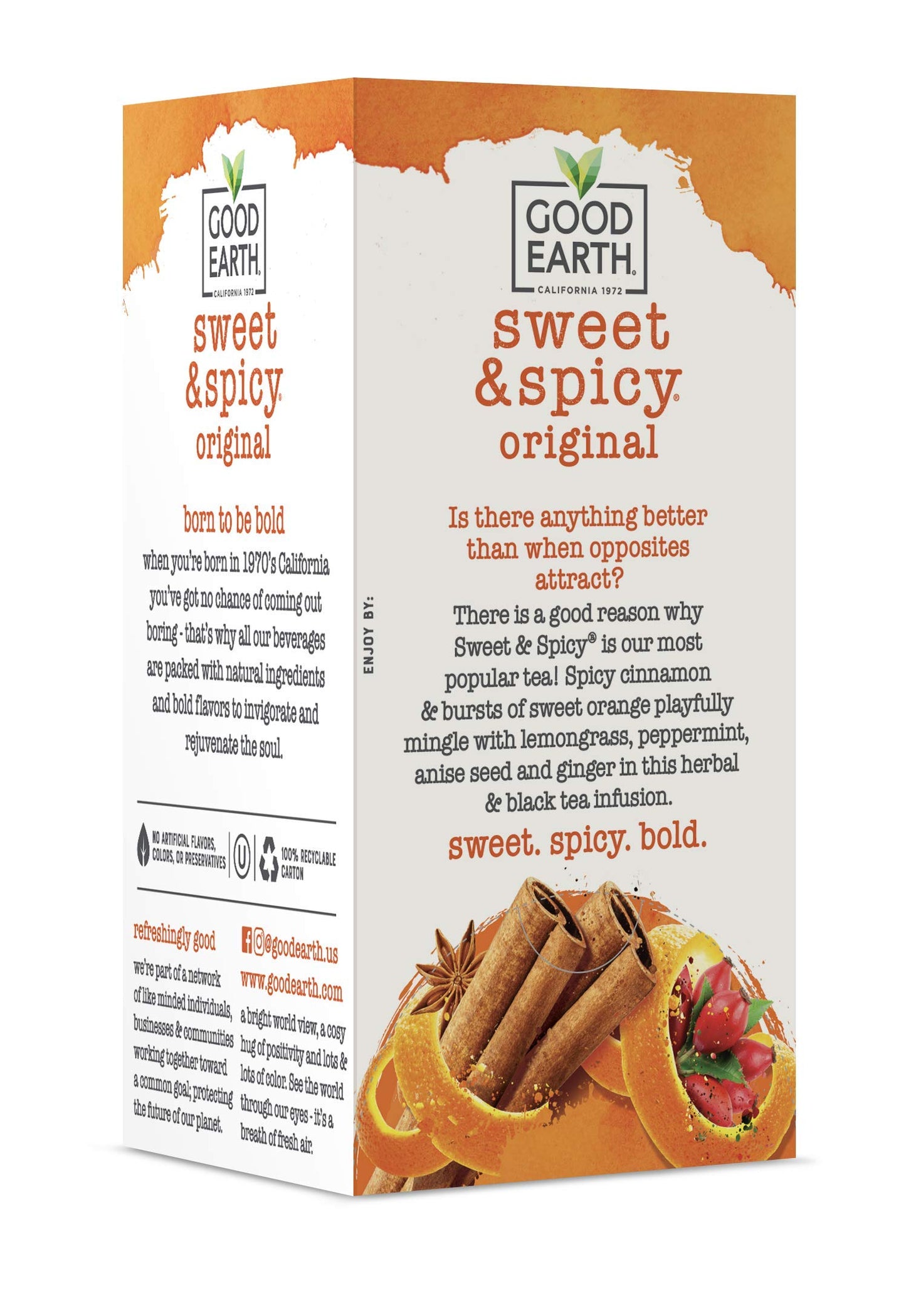 Good Earth Herbal & Black Tea, Sweet & Spicy, 18 Count (Pack of 6) (Packaging May Vary)