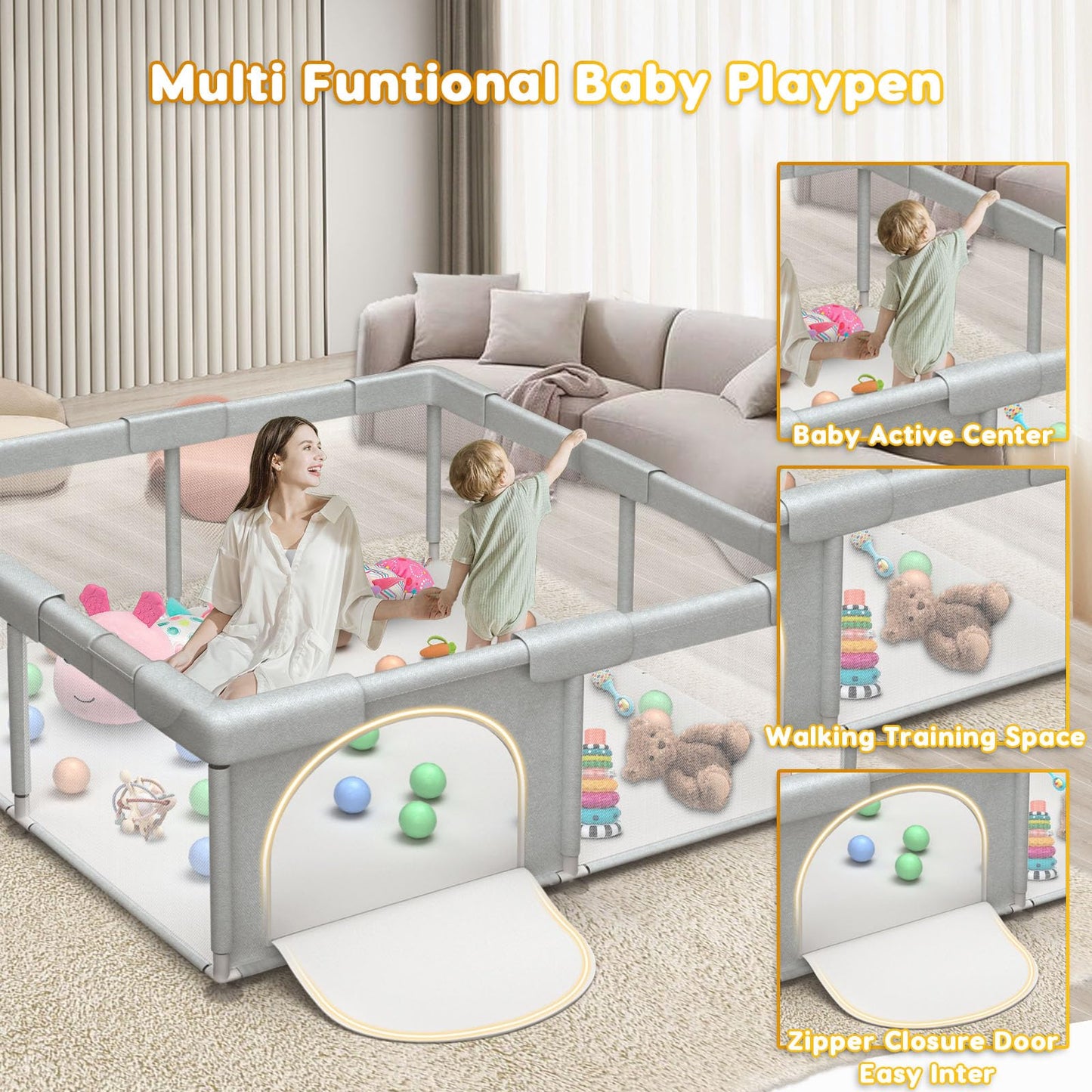 Baby Playpen Play Pens for Babies and Toddlers Baby Fence Baby Play Yards for Indoor & Outdoor with Breathable Mesh Anti-Fall Playpen