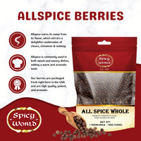 Spicy World Whole Allspice Berries 1 LB Resealable Bag | All Spice Pimento Jamaica Pepper for Cooking & Seasoning | Versatile Berry for Curries, Soups and even Pastries