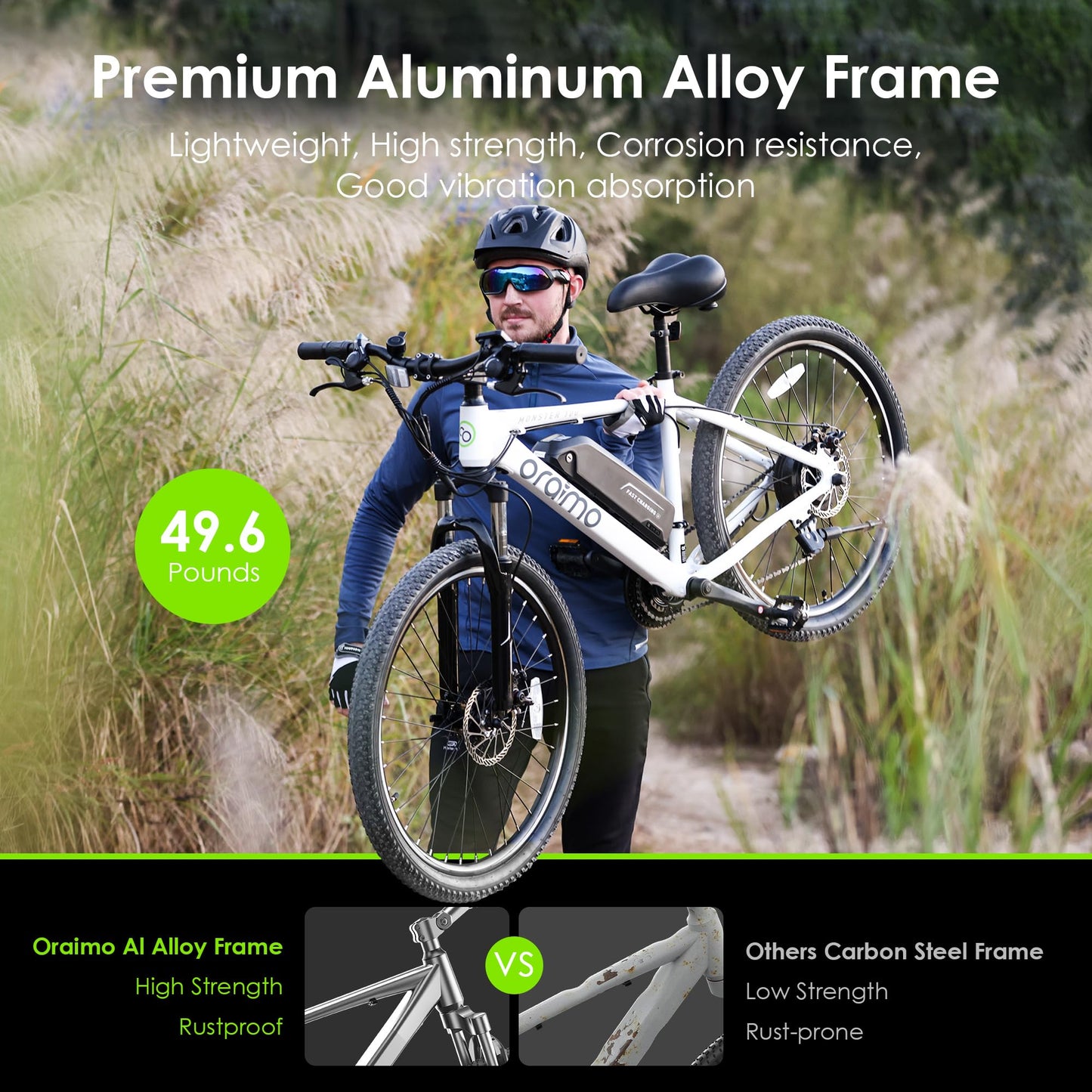 Oraimo Electric Bike for Adults,350W BAFANG Motor(Peak 500W), 4A 3H Fast Charge, UL Certified 468Wh Li-ion Battery, 26" Mountain Ebike Shimano 21 Speed, Air Saddle Adult Electric Bicycle