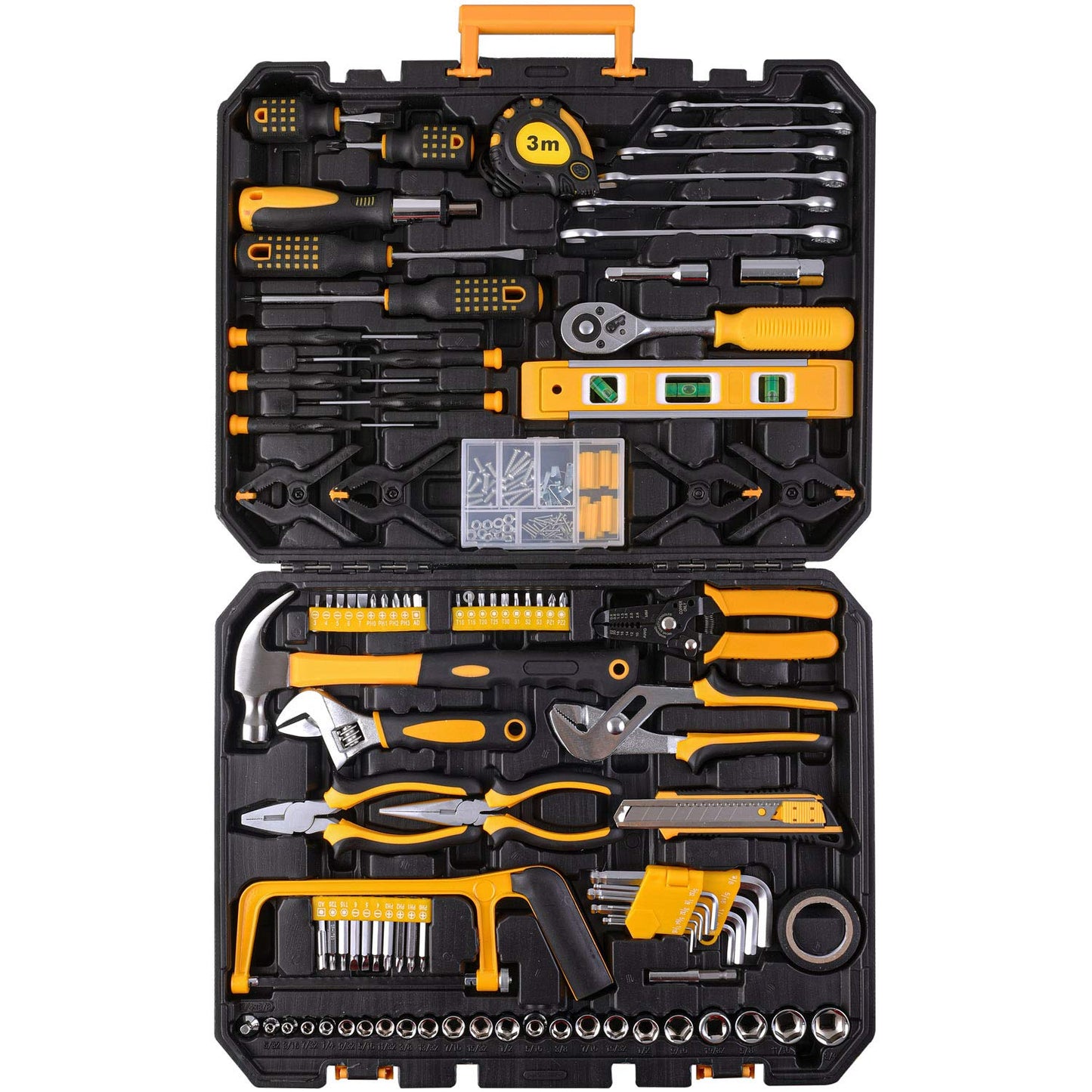 198 Piece Mechanics Tool Set Socket Wrench Auto Repair Tool Combination Mixed Tools Set Hand Tool Kit with Plastic Toolbox Organizer Storage Case