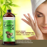 Natural Riches Organic Castor Oil Cold pressed USDA certified for Dry Skin Hair Loss Dandruff Thicker Hair - Moisturizes Skin Helps Hair growth Thicker Eyelashes Eyebrows 16 fl. oz.