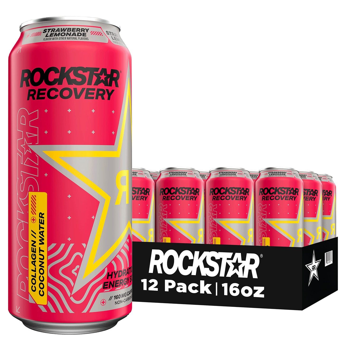 Rockstar Recovery Strawberry Lemonade, 16 Fl Oz (Pack of 12)