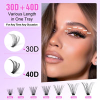 DIY Eyelash Extension Kit 280pcs Individual Lashes Cluster D Curl, 9-16mm Mix Lash Clusters with Lash Bond and Seal and Lash Applicator Tool for Self Application at Home (30D+40D-0.07D-9-16MIX KIT)