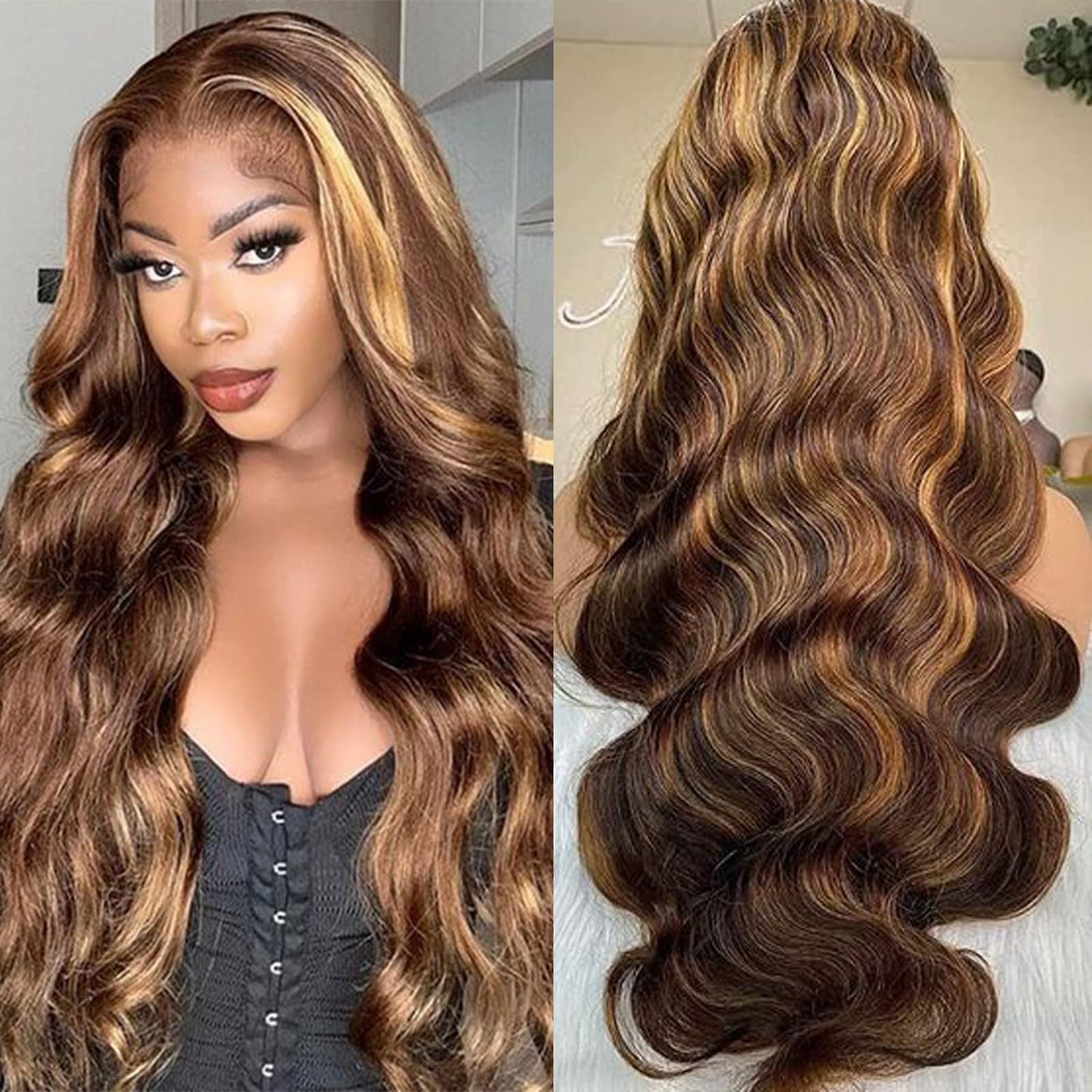 26 Inch Honey Blonde Lace Front Wig Human Hair 13x4 Ombre Pre Plucked with Baby Hair 180% Highlight Glueless Body Wave Lace Frontal Wigs