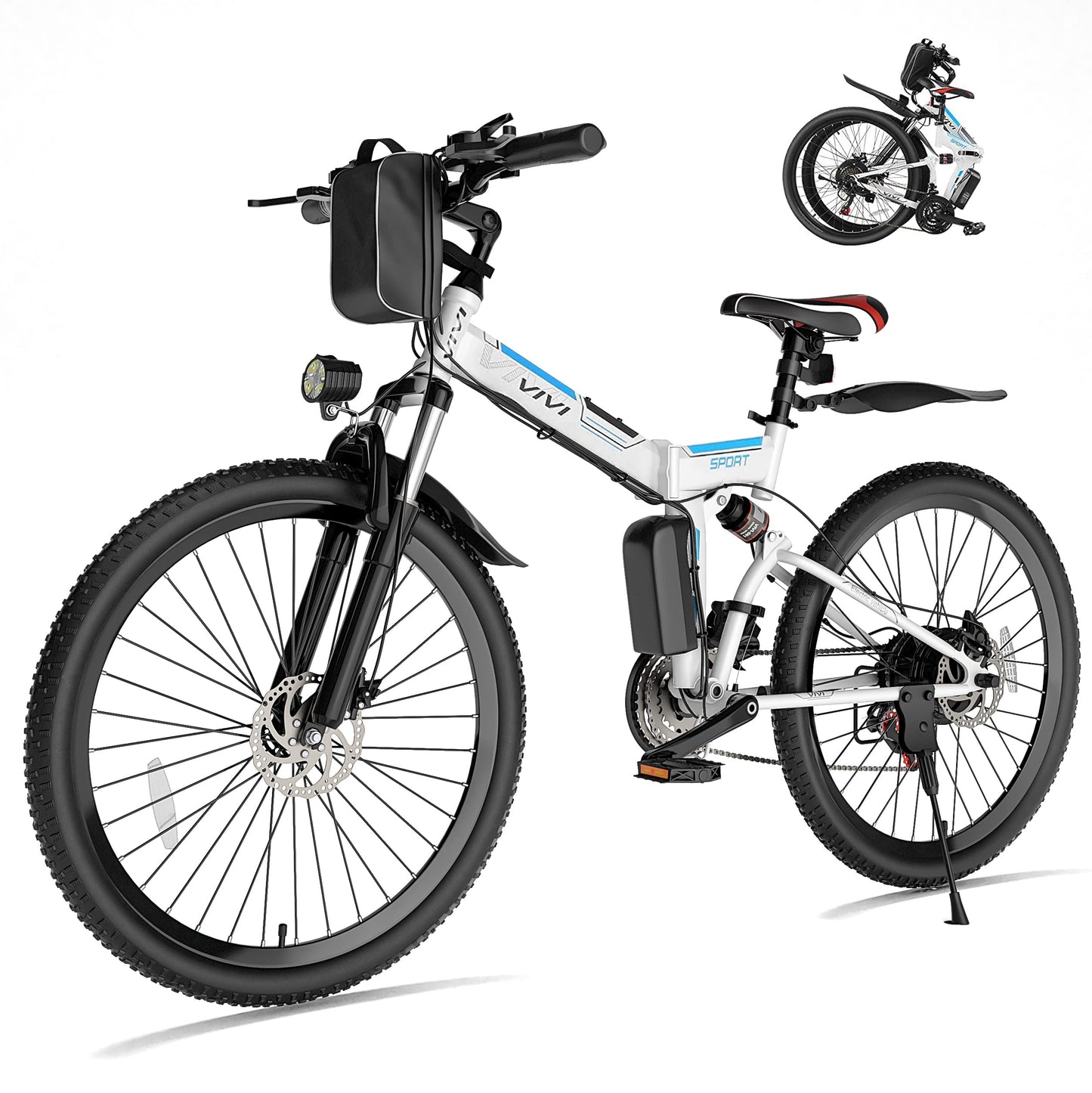 Vivi Electric Bike 500W E-Bike 26'' Folding Mountain 20MPH for Adults with 48V Removable Battery, Up to 50 Miles, 21 Speed, Dual Shock Absorber