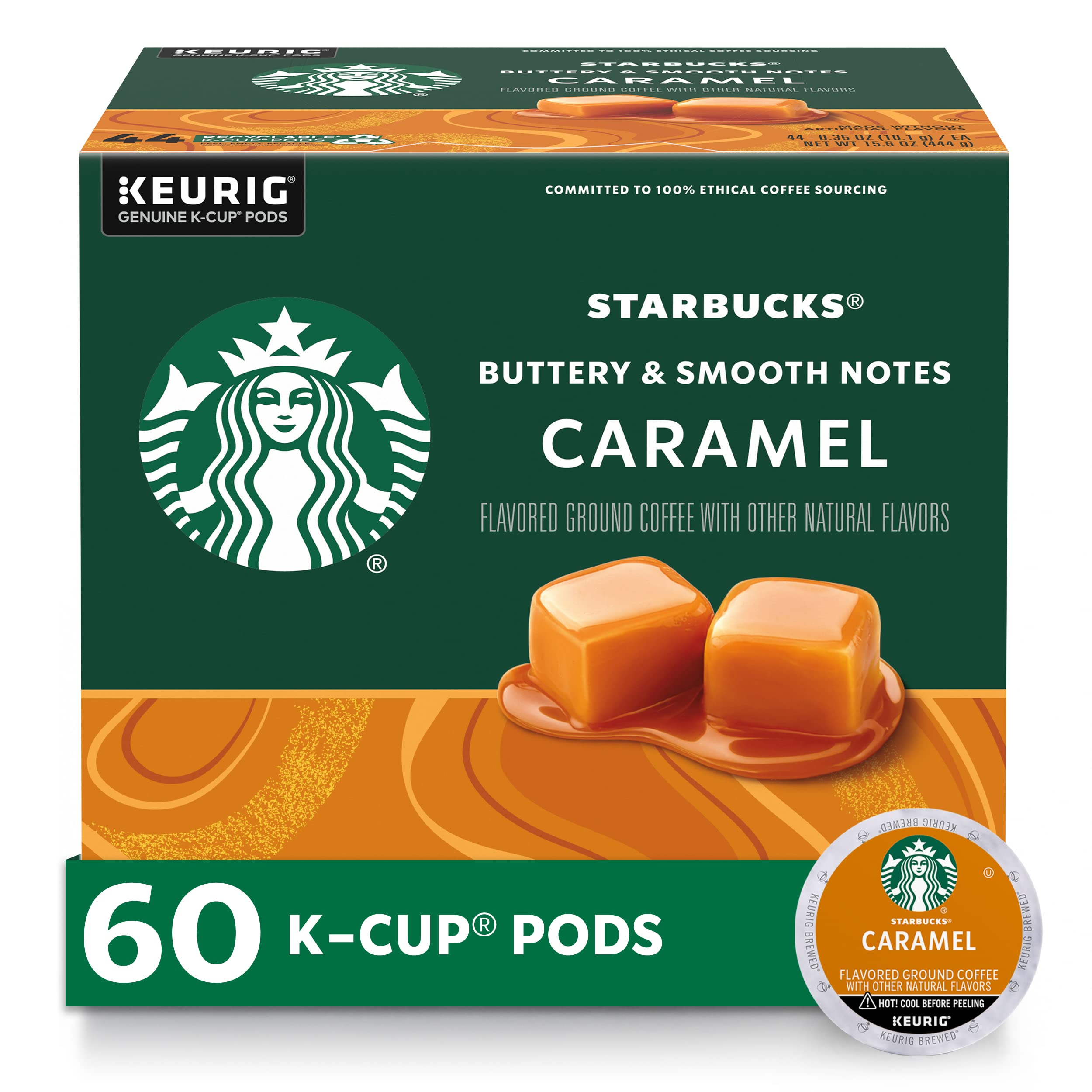 Starbucks Medium Roast K-Cup Coffee Pods — Caramel for Keurig Brewers — 6 boxes (60 pods total)