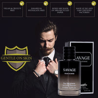 Savage 3.4 Oz Eau De Toilette Spray Refreshing & Warm Masculine Scent for Daily Use Men's Casual Cologne Includes NovoGlow Carrying Pouch Smell Fresh All Day A Gift for Any Occasion