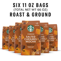 Starbucks Ground Coffee, Salted Caramel Mocha Naturally Flavored Coffee, 100% Arabica, Limited Edition, 6 Bags (11 Oz Each)