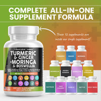 Turmeric Curcumin 30000mg Ginger 3000mg Moringa 50000mg Boswellia Saffron 2000mg - Joint Support Supplement for Women and Men with Ceylon Cinnamon, Quercetin, Tart Cherry Made in USA 120 Caps