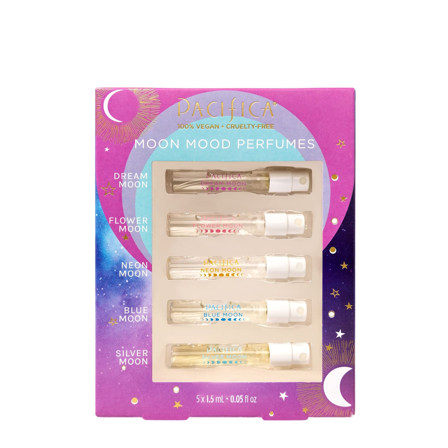 Pacifica Beauty, Moon Moods Spray Perfume Travel Size, Featuring Dream Moon Mini, 5 Scents, Fragrance Sampler Gift Set, Natural + Essential Oils, Clean, Vegan + Cruelty Free