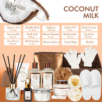 Coconut Vanilla Spa Gift Basket for Men and Women - 17pc Bath and Body Set for Christmas, Birthdays and Self Care