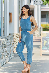 ODDI Full Size Acid Wash Casual Jumpsuit